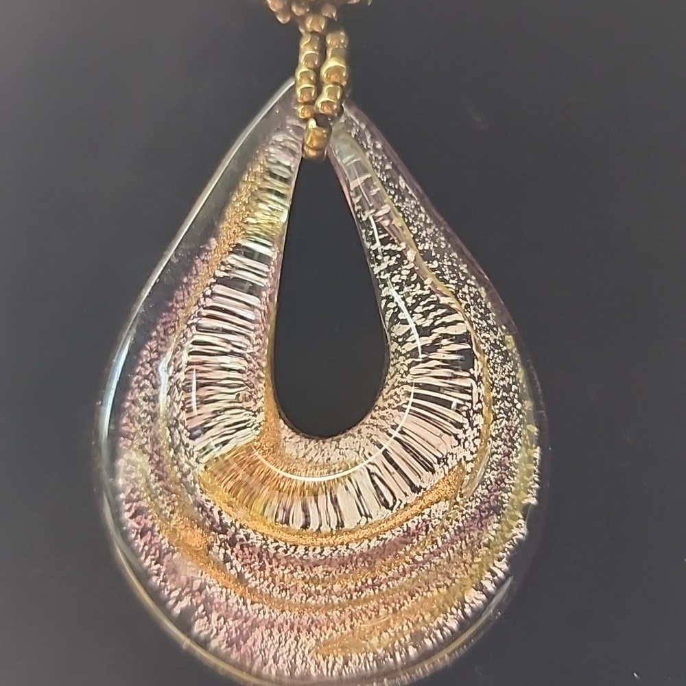 Murano Glass Elegant Gold and Silver Teardrop‎ Pendant Necklace